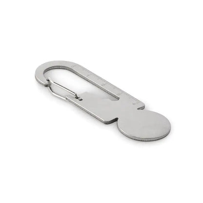 Carabinier metalic argintiu multifunctional cu rigla integrata si design pentru breloc jeton pentru breloc multifunctional