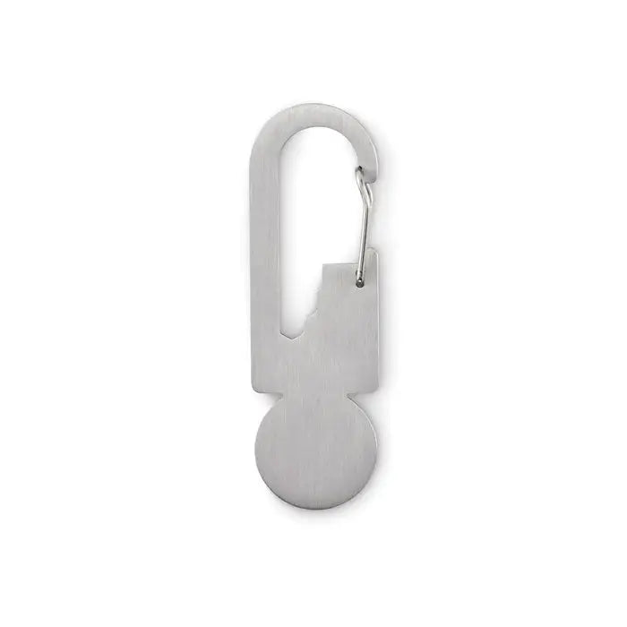 Carabiner multifunctional jeton pentru breloc din otel inoxidabil argintiu cu design minimalist si finisaj mat