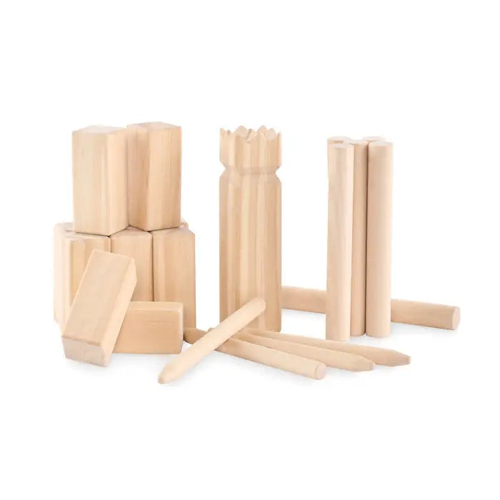 Set de malete si bete de croquet din lemn natural de pin pentru joc de aruncare in aer liber
