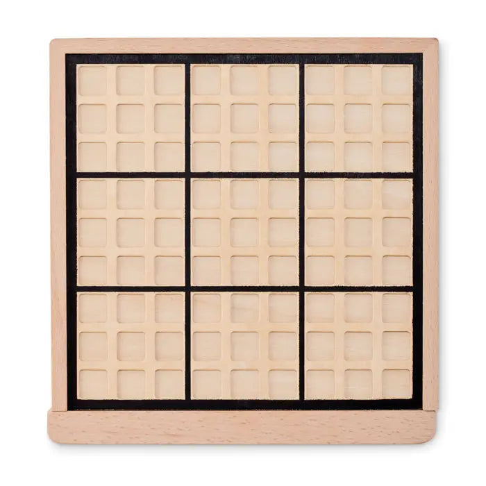 Joc de masa sudoku din lemn deschis la culoare cu grila neagra si compartimente incastrate patratoase