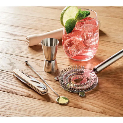 Instrument de strecurare pentru shaker cocktail din inox cu design de sârmă ondulată, finisaj metalic lustruit, kit de cocktail 5 piese