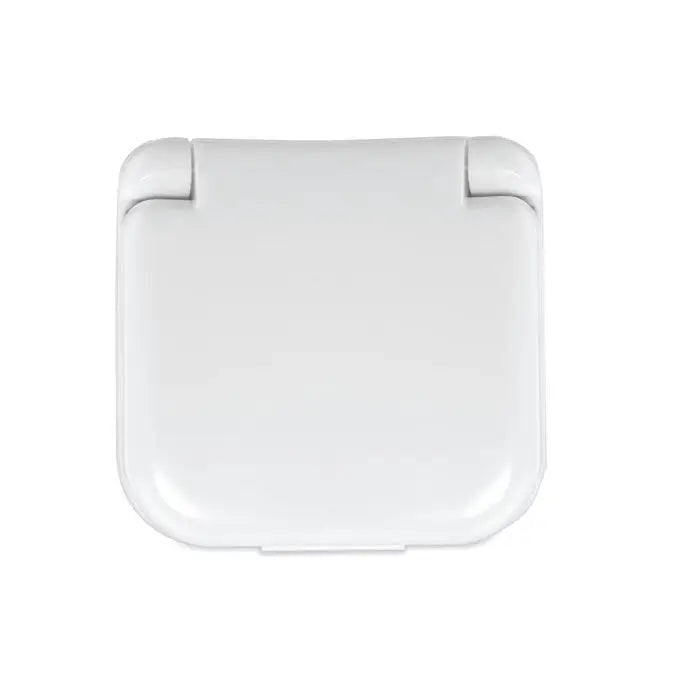 Kit de cusut compact cu scaun toaleta alb din plastic cu colțuri rotunjite și balamale integrate