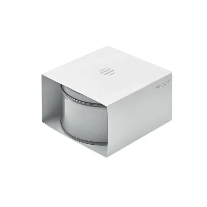 Kit de lustruit pantofi cu cutie minimalista alba si recipient cilindric argintiu din metal