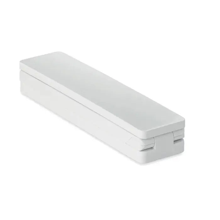 Lampa de birou albă din plastic cu capac articulat și design minimalist pentru depozitare alimente