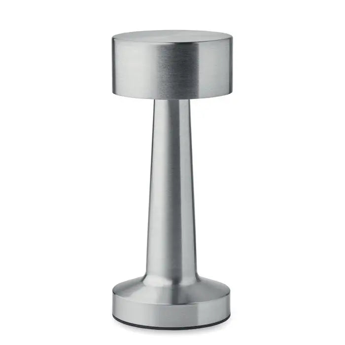 Lampa de masa reincarcabila din fier cu opritor de usa din otel inoxidabil cu design cilindric si finisaj periat