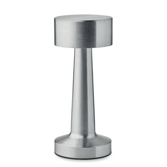 Lampa de masa reincarcabila din fier cu opritor de usa din otel inoxidabil cu design cilindric si finisaj periat