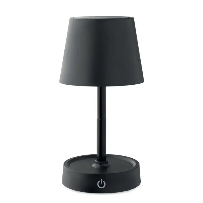 Lampa de masa reincarcabila prin USB cu finisaj negru mat, abajur cilindric si baza circulara