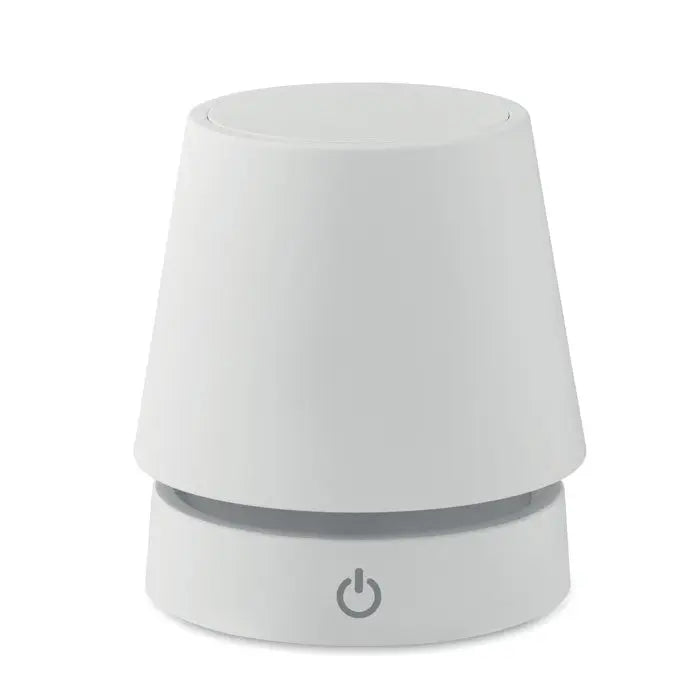Lampa de masă albă din ceramică cu abat-jour conic minimalist și buton de alimentare integrat, încărcabilă prin USB