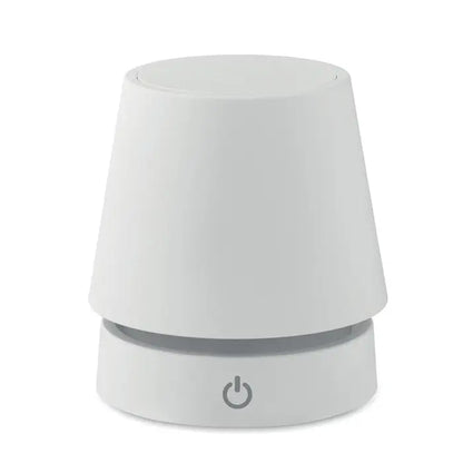 Lampa de masă albă din ceramică cu abat-jour conic minimalist și buton de alimentare integrat, încărcabilă prin USB