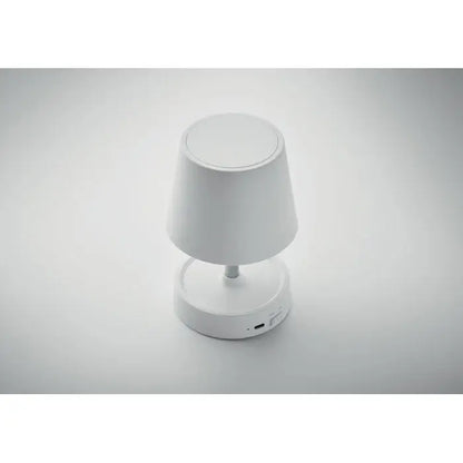 Lampă de masă albă minimalistă cu abajur conic elegant și bază circulară reîncărcabilă prin usb