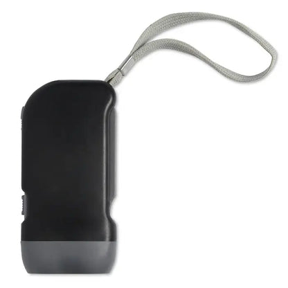 Lanterna cu 2 led-uri dinam neagra cu curea de mana gri pentru iluminare portabila si eficienta