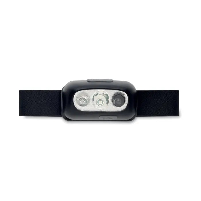 Lanterna cu cap led reincarcabila neagra cu trei leduri distincte si elastic flexibil pentru fixare usoara