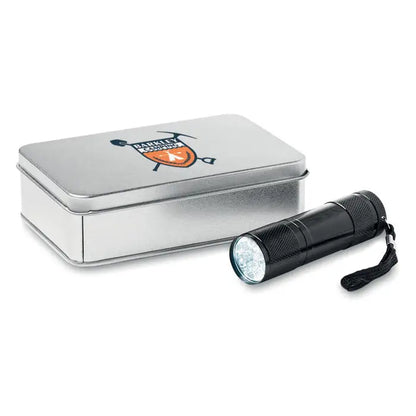 Lanterna cu LED neagra texturata din metal cu mai multe becuri led si curea pentru incheietura