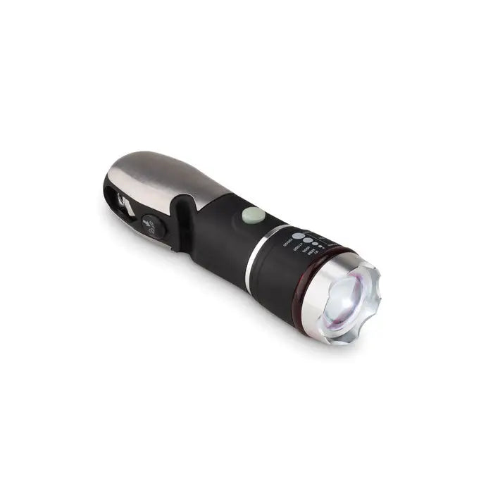 Lanterna cu unelte multiple neagra si argintie cu maner texturat, setari reglabile de luminozitate si led integrat