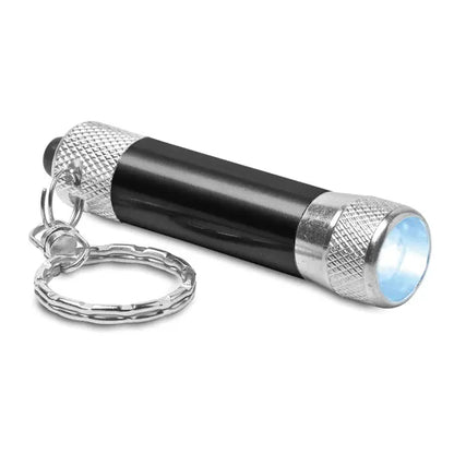 Lanterna din aluminiu cu breloc negru si argintiu cu capete metalice texturate