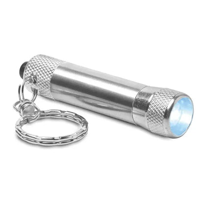 Lanterna din aluminiu cu breloc argintiu cu grip texturat si lentila albastru-inchis