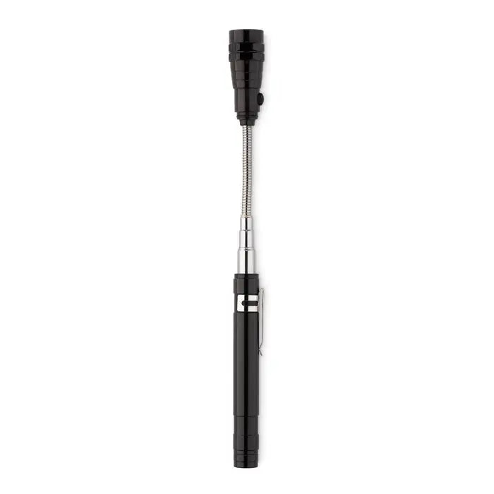 Lanterna extensibila neagra cu brat flexibil, articulatie metalica si grip texturat pentru iluminare precisa