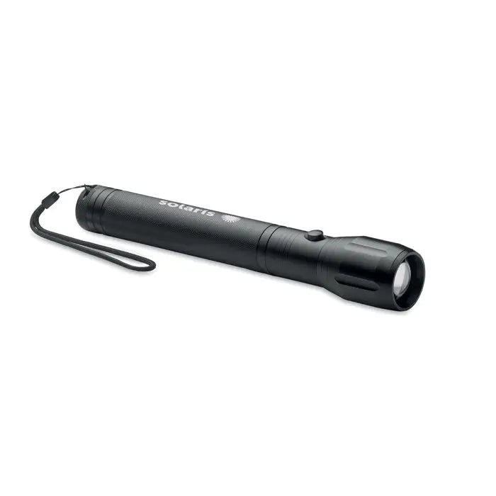 Lanterna led mare din aluminiu neagra cu grip texturat si snur de incheietura