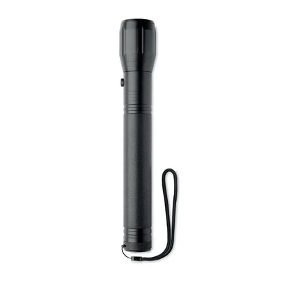 Lanterna led mare din aluminiu neagra cu grip texturat si curea pentru incheietura