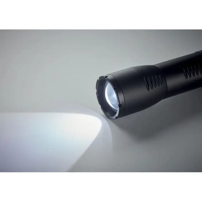 Lanterna led mica din aluminiu neagra cu grip texturat si fascicul luminos alb puternic