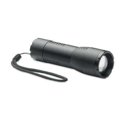 Lanterna led mica neagra din aluminiu cu grip texturat si curea pentru incheietura
