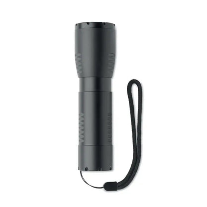 Lanterna led mica din aluminiu neagra cu grip texturat si curea de mana pentru uz tactic