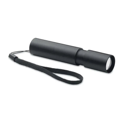 Lanterna reincarcabila din aluminiu neagra cu grip texturat si curea de mana din material textil