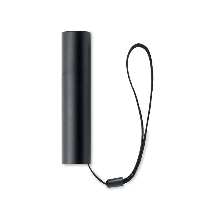 Lanterna reincarcabila din aluminiu neagra cilindrica cu lanyard negru pentru utilizare practica