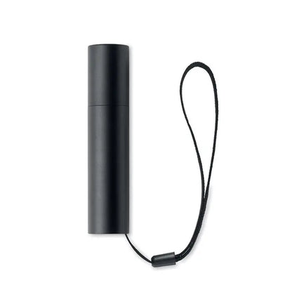 Lanterna reincarcabila din aluminiu neagra cilindrica cu lanyard negru pentru utilizare practica