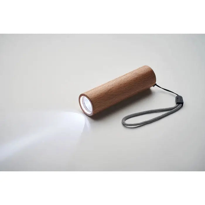 Lanterna reincarcabila cilindrica din lemn de fag cu lanyard gri impletit pentru utilizare practica