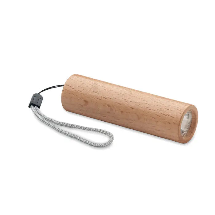 Lanterna reincarcabila din lemn de fag usoara cu lanyard impletit gri si clips negru din plastic