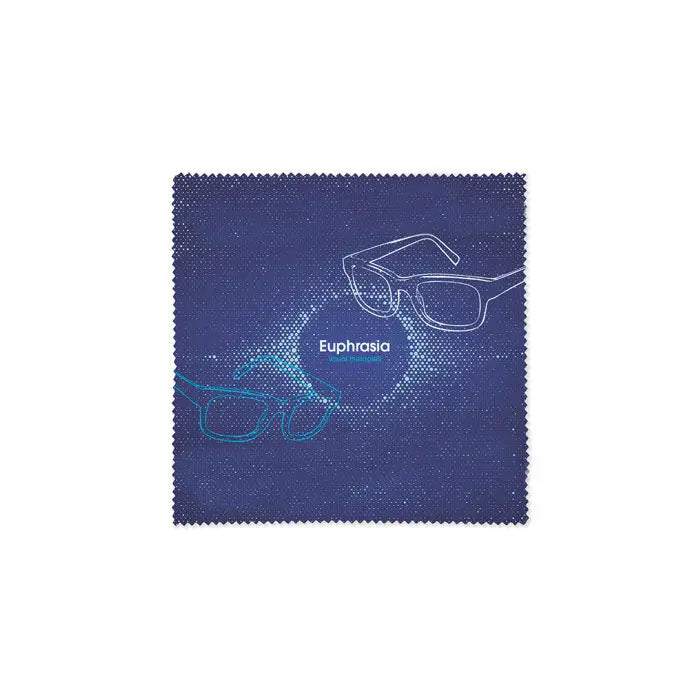 Laveta de curatat rpET 13x13cm albastru inchis din microfibra cu design linii albe si teal si logo euphrasia