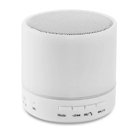 Difuzor wireless led rotund alb cu grilă textilă și butoane de control în jurul bazei