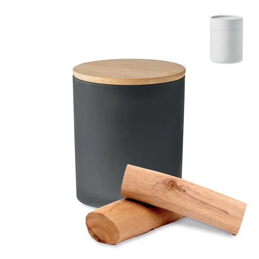 Matte black ceramic canister with natural bamboo lid for lumanare de ceara pe baza de plante 120 gr