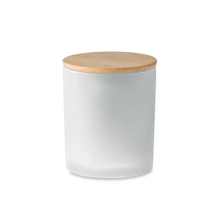 Lumanare de ceara pe baza de plante 120 gr in borcan mat din sticla alba cu capac natural din bambus