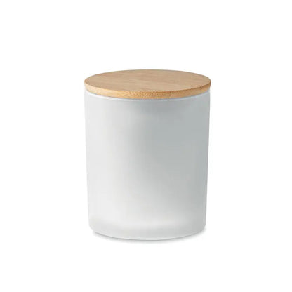 Lumanare de ceara pe baza de plante 120 gr in borcan mat din sticla alba cu capac natural din bambus