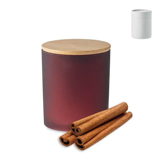 Lumanare de ceara pe baza de plante 120 gr in borcan mat burgundy cu capac natural din bambus