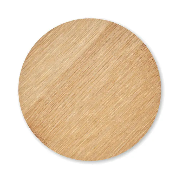 Coaster circular din lemn natural deschis la culoare cu textura vizibila pentru lumanare de ceara pe baza de plante 160 gr