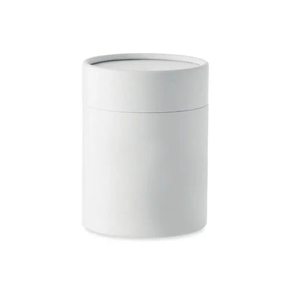 Lumanare de ceara pe baza de plante 200 gr in recipient alb cilindric cu capac, design minimalist si material lucios