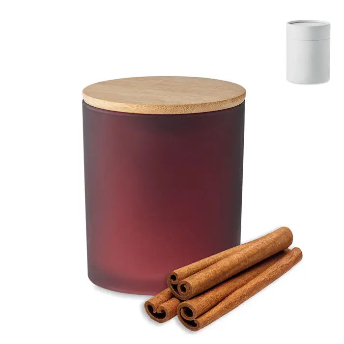 Lumanare de ceara pe baza de plante 200 gr in borcan mat burgundy cu capac natural din bambus