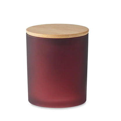 Lumanare de ceara pe baza de plante 200 gr in borcan mat burgundy cu capac natural din bambus