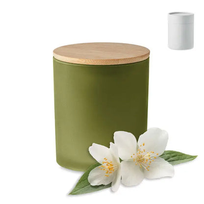 Olivar verde mat ceramic jar with natural bamboo lid for 200 gr plant-based wax candle lumanare de ceara pe baza de plante