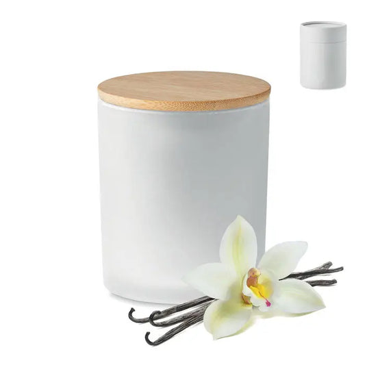Lumanare de ceara pe baza de plante 280 gr in recipient ceramic alb cu capac din bambus