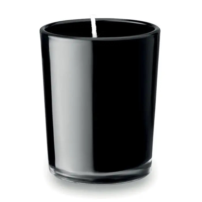 Lumanare parfumata in sticla neagra cu fitil alb si suport pentru lumanare din sticla