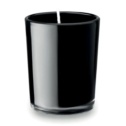 Lumanare parfumata in sticla neagra cu fitil alb si suport pentru lumanare din sticla