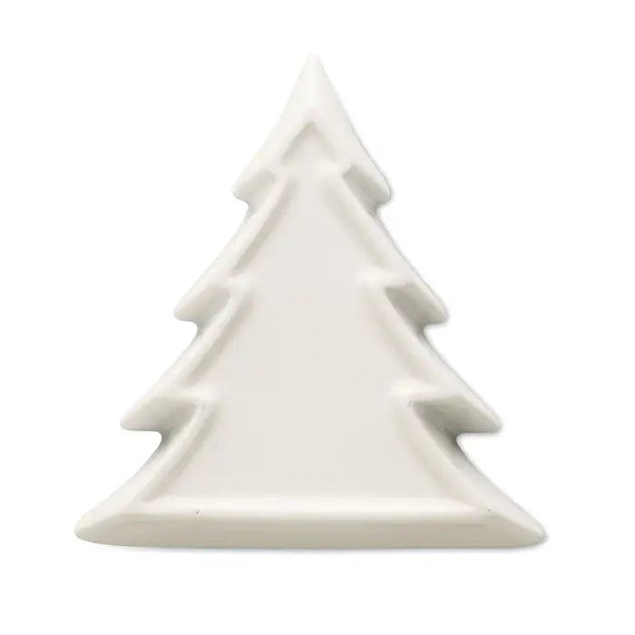Platou alb ceramic in forma de brad de craciun pentru lumanare pe baza de plante 60gr