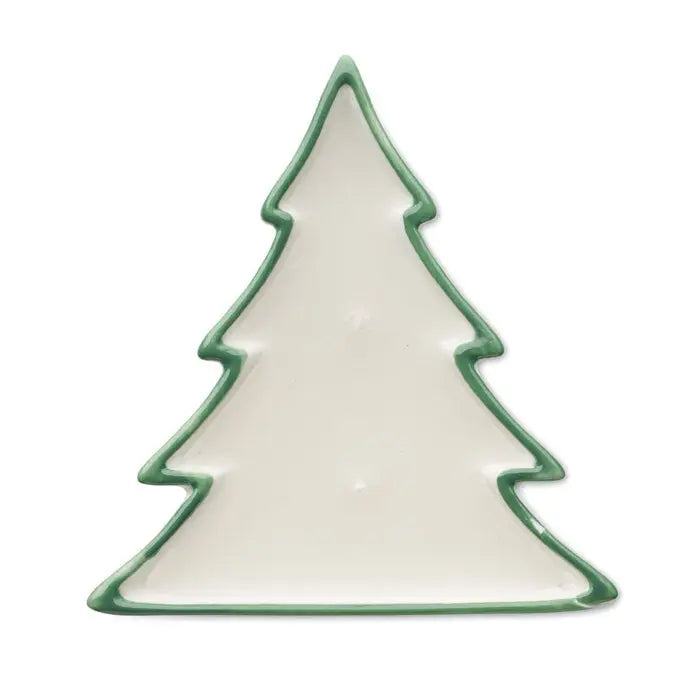 Lumanare pe baza de plante 60gr in vas ceramic alb in forma de bradut de craciun cu margine verde