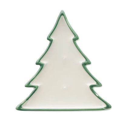 Lumanare pe baza de plante 60gr in vas ceramic alb in forma de bradut de craciun cu margine verde