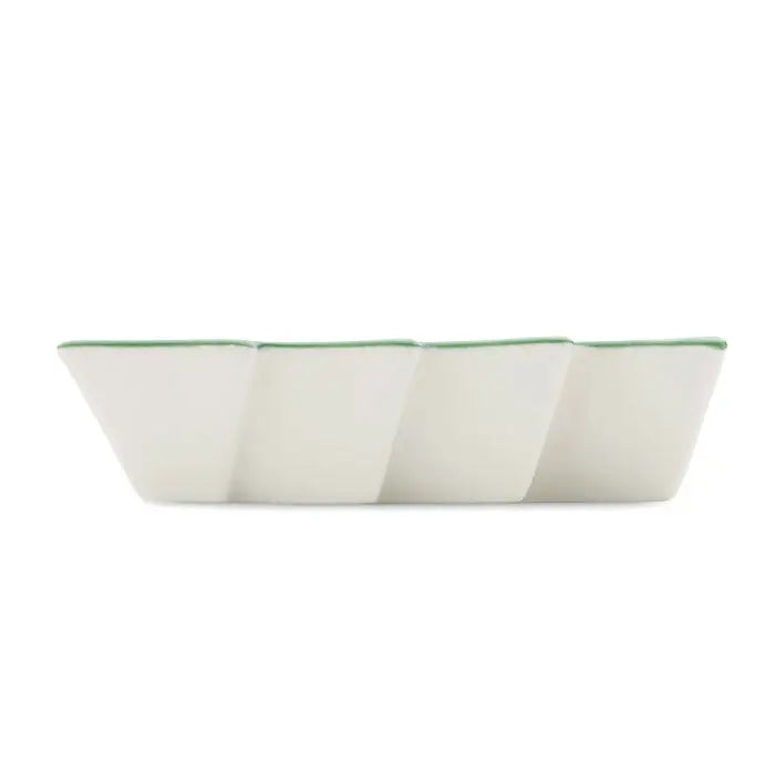 Lumanare pe baza de plante 60gr in vas ceramic alb cu patru compartimente dreptunghiulare cu margine verde