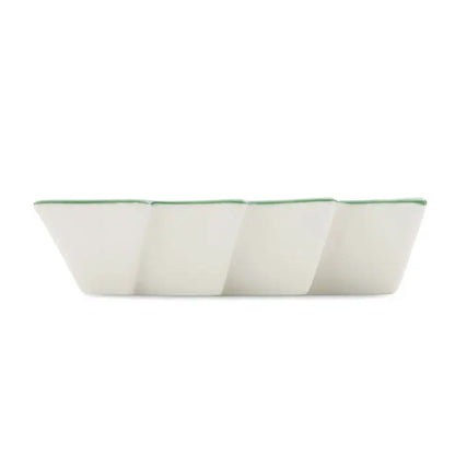 Lumanare pe baza de plante 60gr in vas ceramic alb cu patru compartimente dreptunghiulare cu margine verde